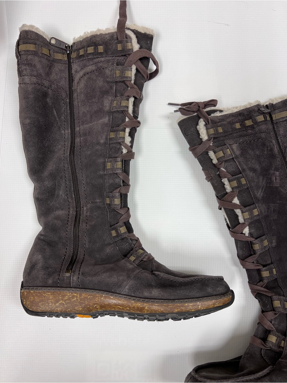 Timberland Earthkeepers Boots Sz 10 Gray Taupe Suede Tall Lace Up Combat Style - Picture 5 of 11